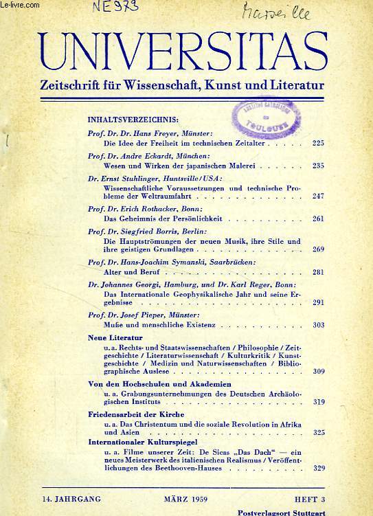 UNIVERSITAS, 14. JAHRGANG, HEFT 3, MARZ 1959, ZEITSCHRIFT FUR WISSENSCHAFT, KUNST UND LITERATUR