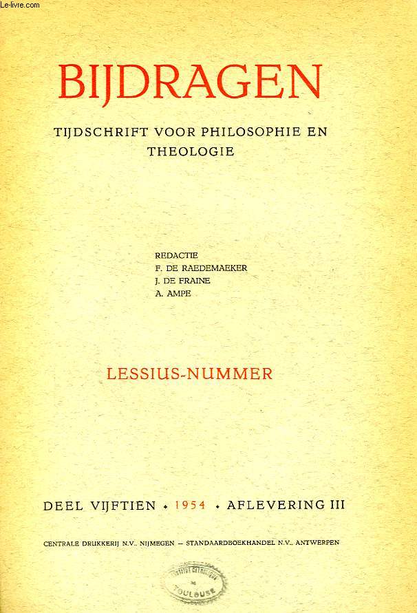 BIJDRAGEN, III, 1954, TIJDSCHRIFT VOOR PHILOSOPHIE EN THEOLOGIE, LESSIUS-NUMMER