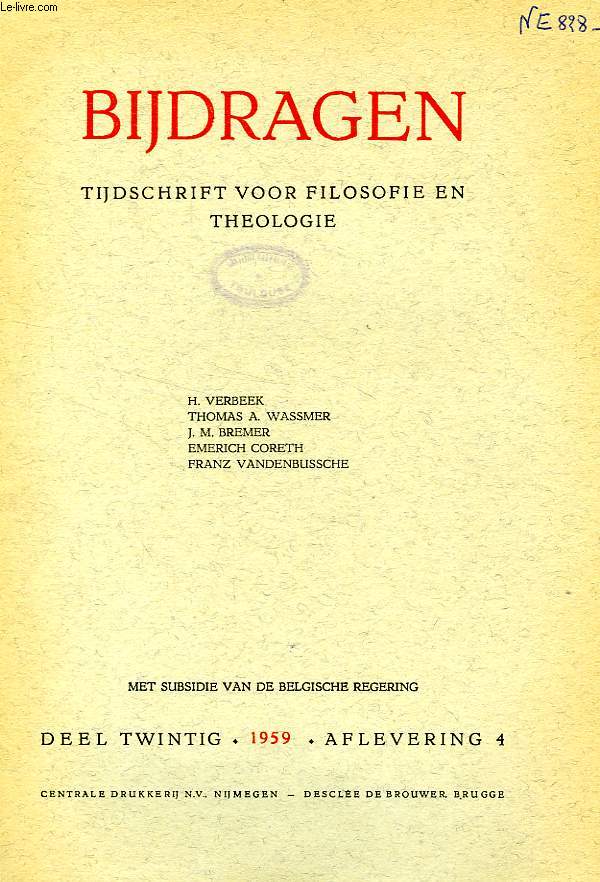 BIJDRAGEN, IV, 1959, TIJDSCHRIFT VOOR PHILOSOPHIE EN THEOLOGIE
