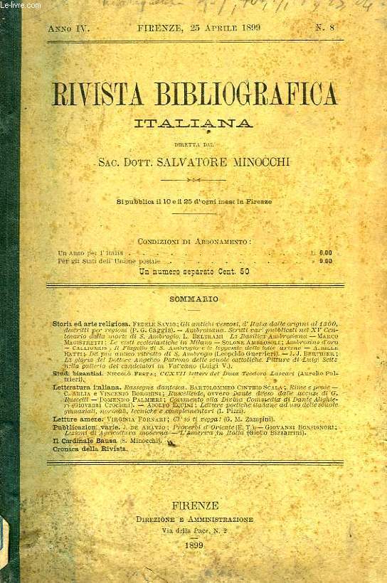 RIVISTA BIBLIOGRAFICA ITALIANA, 1899-1902, 4 VOLUMI