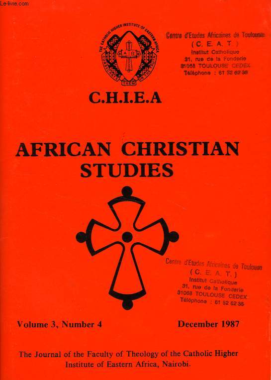 CHIEA, AFRICAN CHRISTIAN STUDIES, VOL. 3, N 4, DEC. 1987