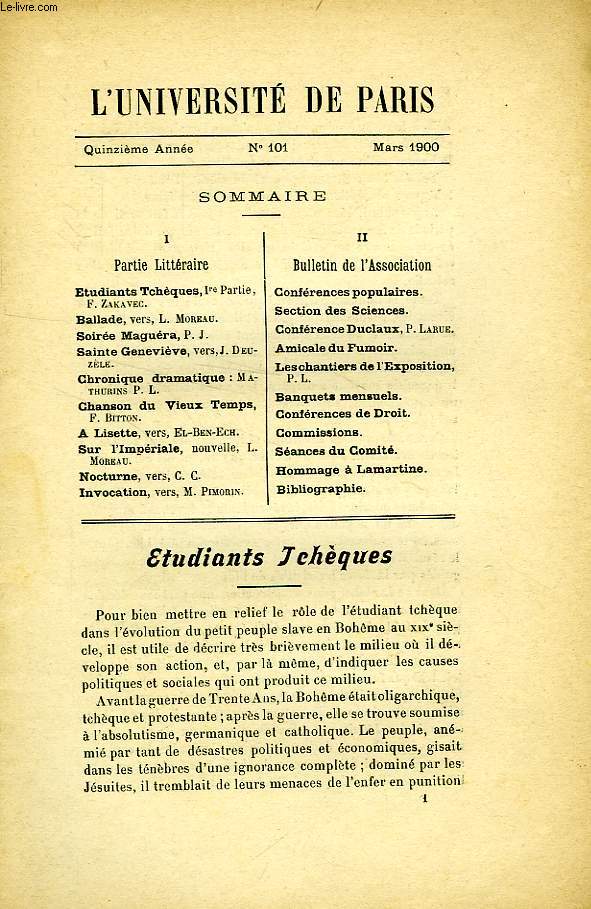 L'UNIVERSITE DE PARIS, 15e ANNEE, N 101, MARS 1900