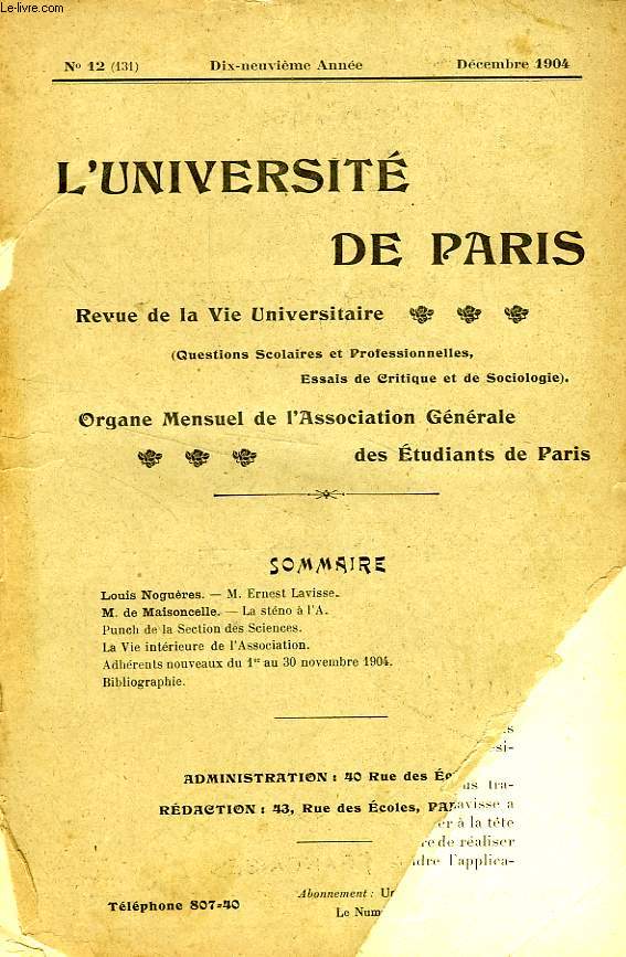 L'UNIVERSITE DE PARIS, 19e ANNEE, N 131, DEC. 1904