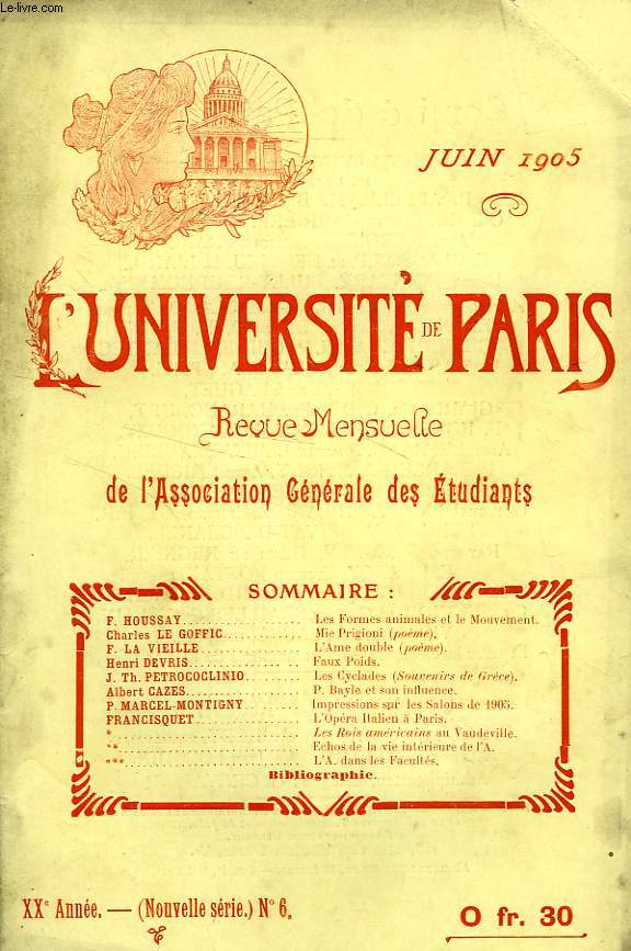L'UNIVERSITE DE PARIS, 20e ANNEE, N 6 (NOUVELLE SERIE), JUIN 1905
