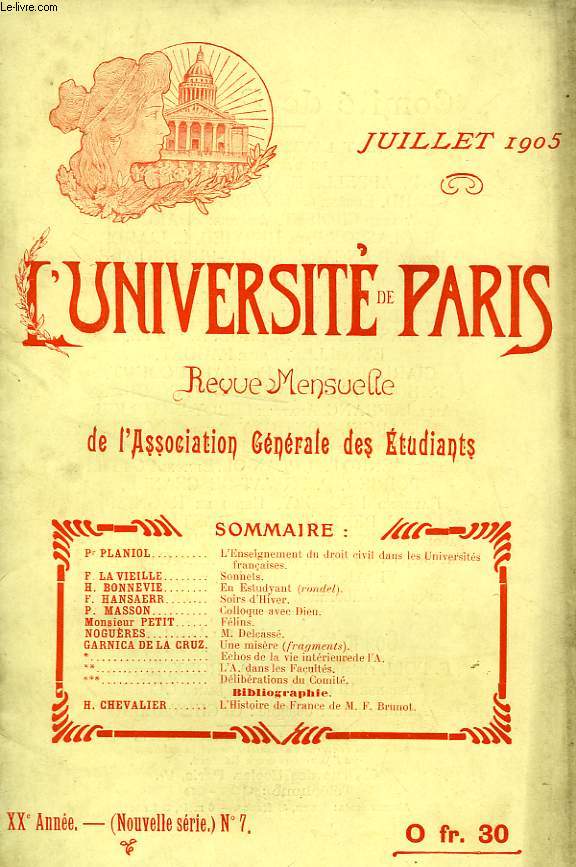 L'UNIVERSITE DE PARIS, 20e ANNEE, N 7 (NOUVELLE SERIE), JUILLET 1905
