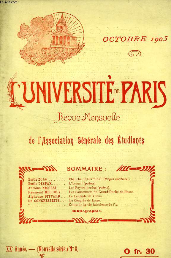 L'UNIVERSITE DE PARIS, 20e ANNEE, N 8 (NOUVELLE SERIE), OCT. 1905