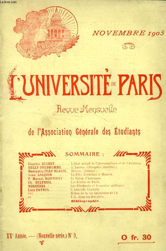 L'UNIVERSITE DE PARIS, 20e ANNEE, N 9 (NOUVELLE SERIE), NOV. 1905