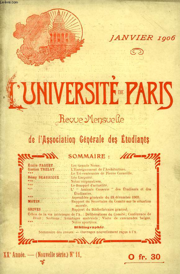 L'UNIVERSITE DE PARIS, 21e ANNEE, N 11 (NOUVELLE SERIE), JAN. 1906