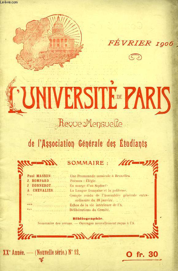 L'UNIVERSITE DE PARIS, 21e ANNEE, N° 12 (NOUVELLE SERIE), FEV. 1906