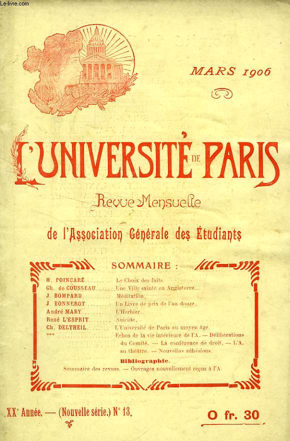 L'UNIVERSITE DE PARIS, 21e ANNEE, N 13 (NOUVELLE SERIE), MARS 1906
