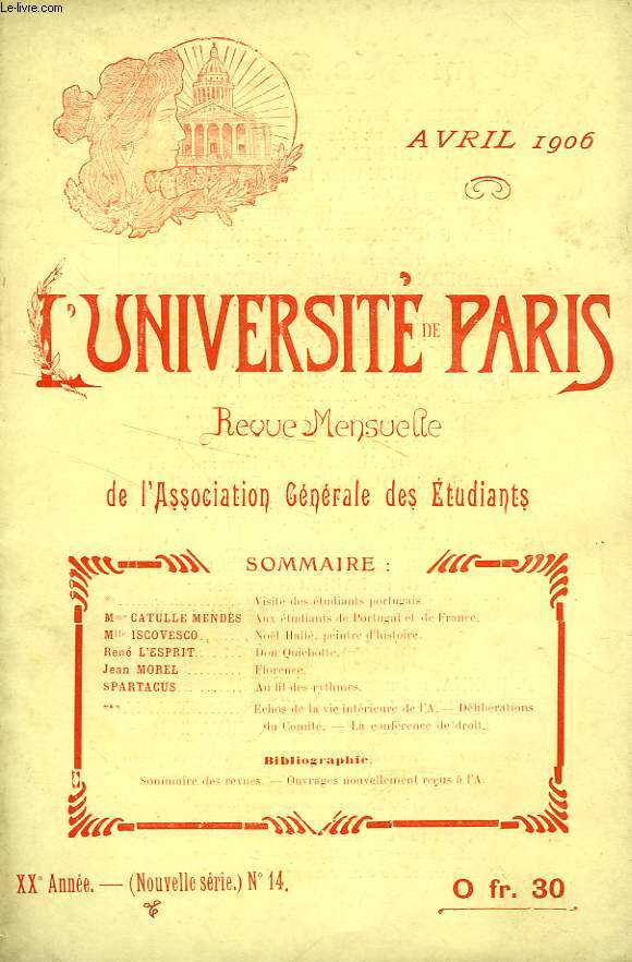 L'UNIVERSITE DE PARIS, 21e ANNEE, N 14 (NOUVELLE SERIE), AVRIL 1906