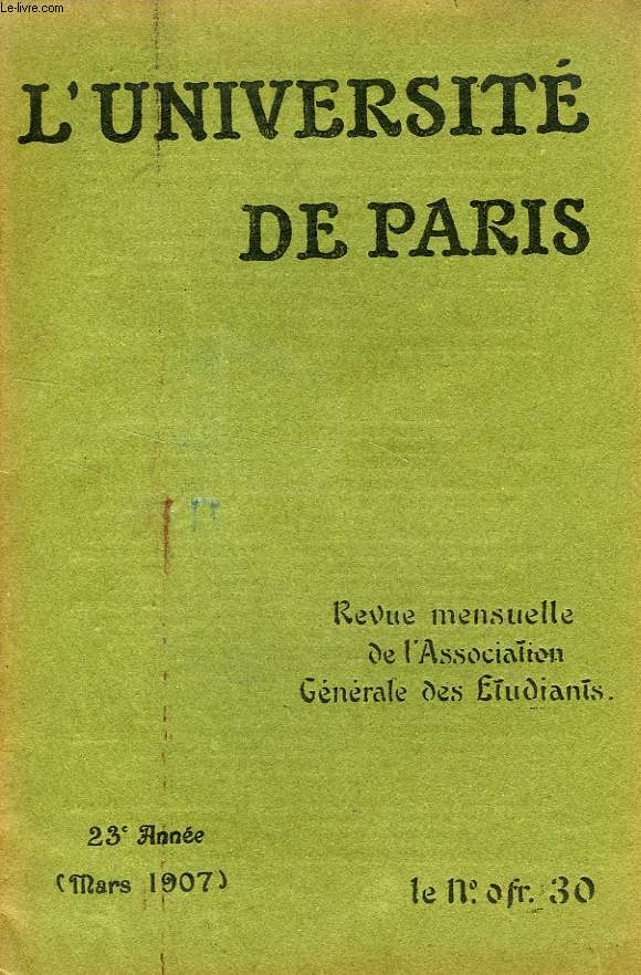 L'UNIVERSITE DE PARIS, 23e ANNEE, MARS 1907