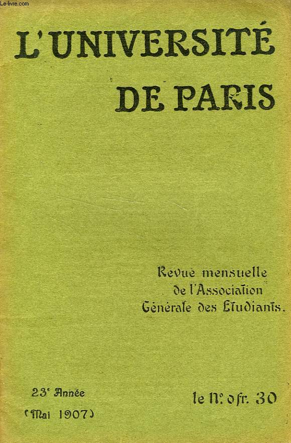 L'UNIVERSITE DE PARIS, 23e ANNEE, MAI 1907