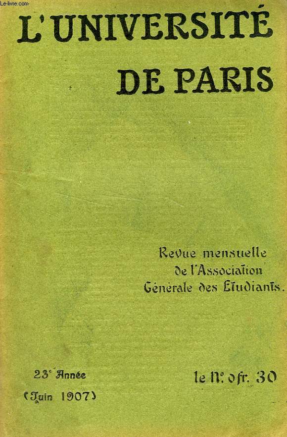 L'UNIVERSITE DE PARIS, 23e ANNEE, JUIN 1907