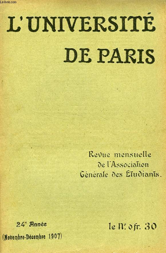 L'UNIVERSITE DE PARIS, 24e ANNEE, NOV.-DEC. 1907
