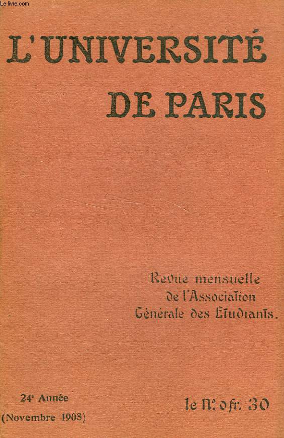 L'UNIVERSITE DE PARIS, 24e ANNEE, NOV. 1908