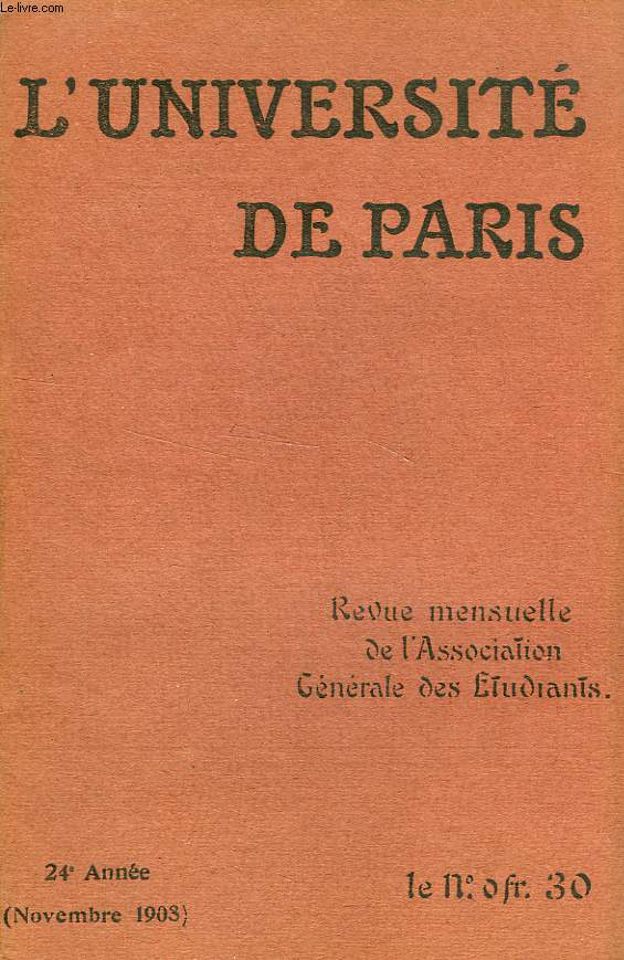 L'UNIVERSITE DE PARIS, 24e ANNEE, NOV. 1908
