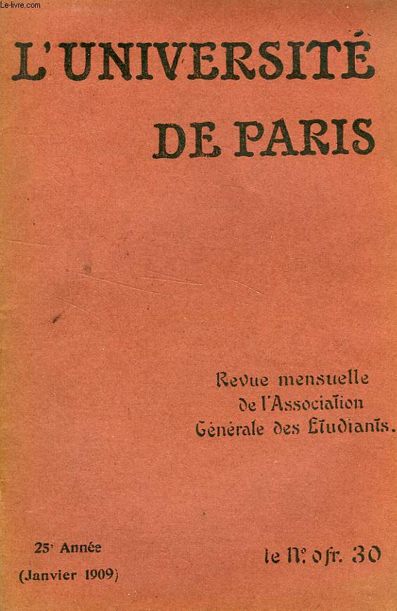 L'UNIVERSITE DE PARIS, 25e ANNEE, JAN. 1909