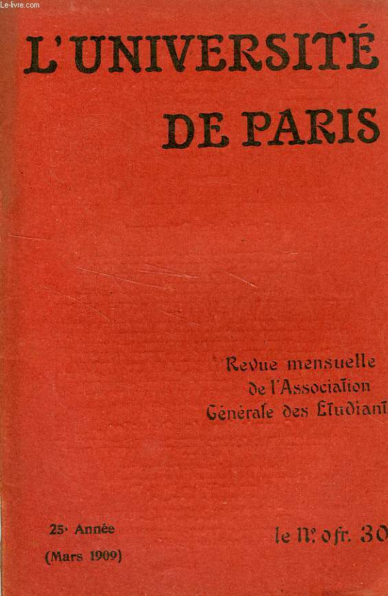 L'UNIVERSITE DE PARIS, 25e ANNEE, MARS 1909