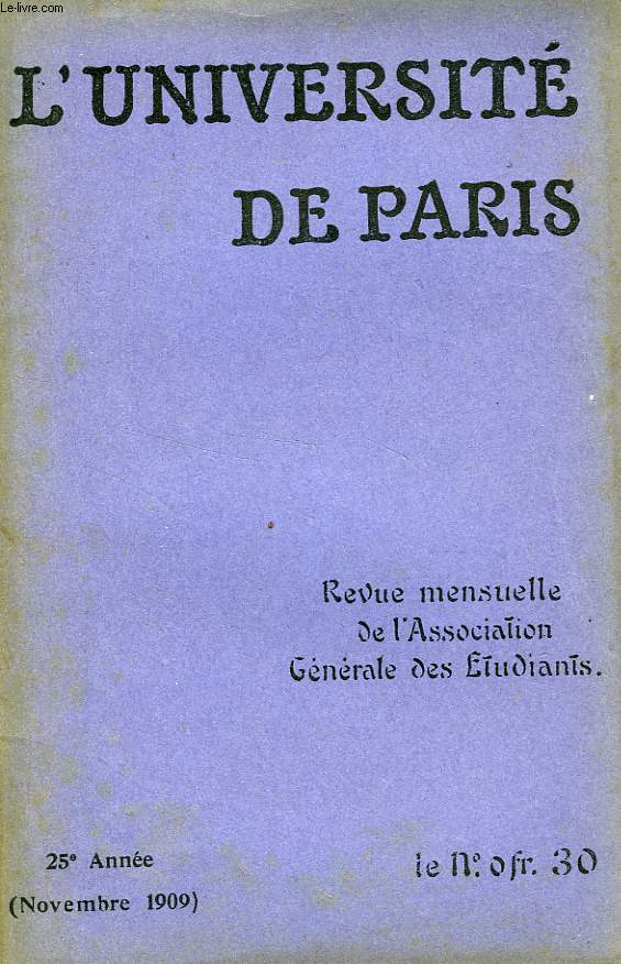 L'UNIVERSITE DE PARIS, 25e ANNEE, NOV. 1909