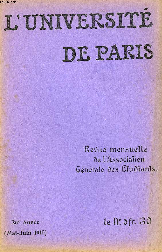L'UNIVERSITE DE PARIS, 26e ANNEE, MAI-JUIN 1910