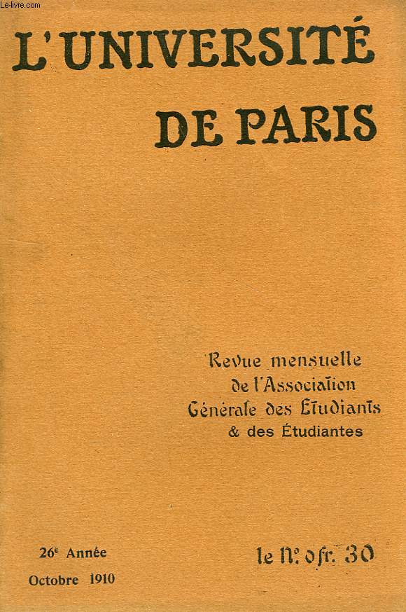 L'UNIVERSITE DE PARIS, 26e ANNEE, OCT. 1910