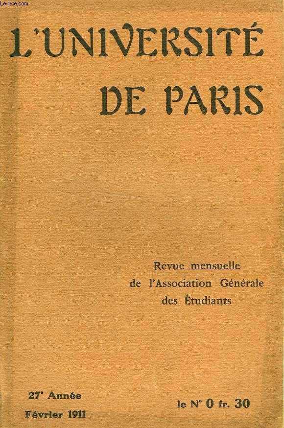 L'UNIVERSITE DE PARIS, 27e ANNEE, FEV. 1911