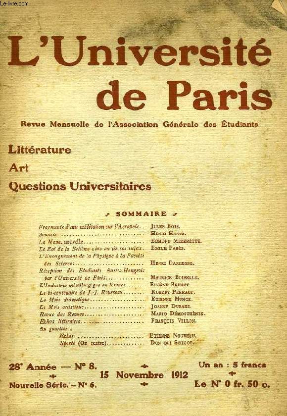 L'UNIVERSITE DE PARIS, 28e ANNEE, N 8, NOV. 1912