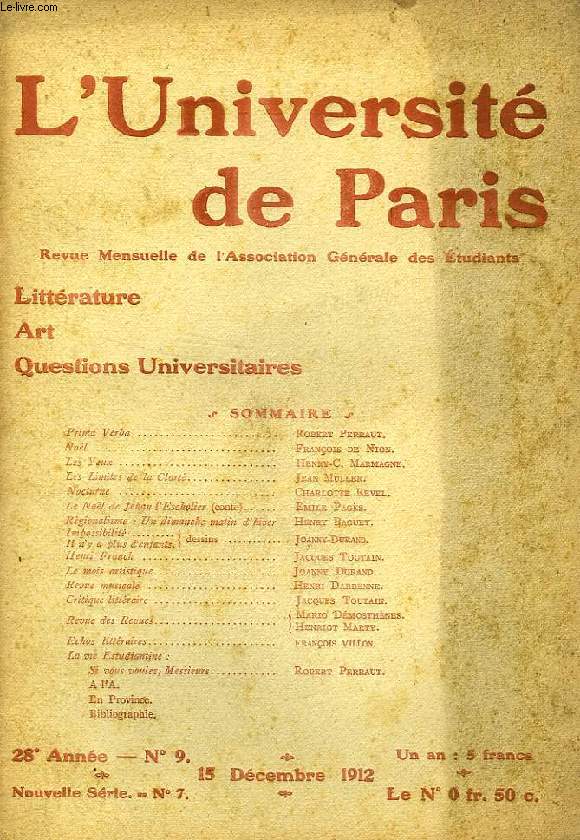 L'UNIVERSITE DE PARIS, 28e ANNEE, N 9, DEC. 1912