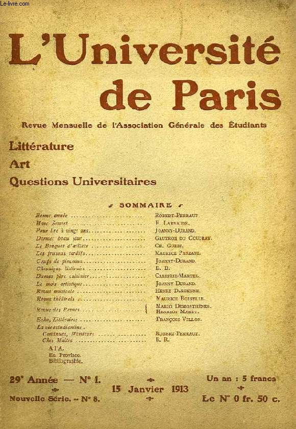 L'UNIVERSITE DE PARIS, 29e ANNEE, N 1, JAN. 1913