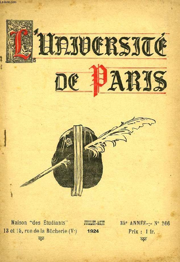 L'UNIVERSITE DE PARIS, 35e ANNEE, N 266, JUILLET-AOUT 1924