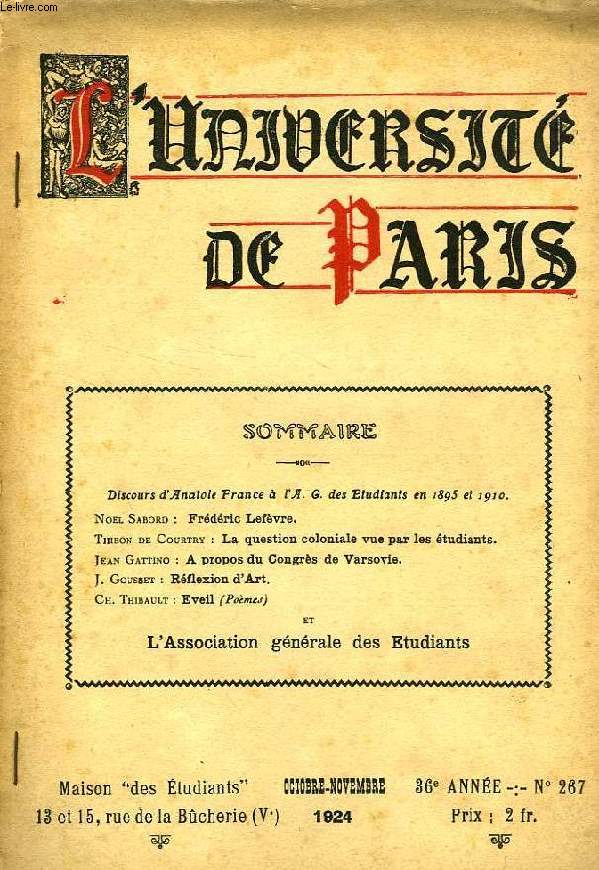 L'UNIVERSITE DE PARIS, 36e ANNEE, N 267, OCT.-NOV. 1924