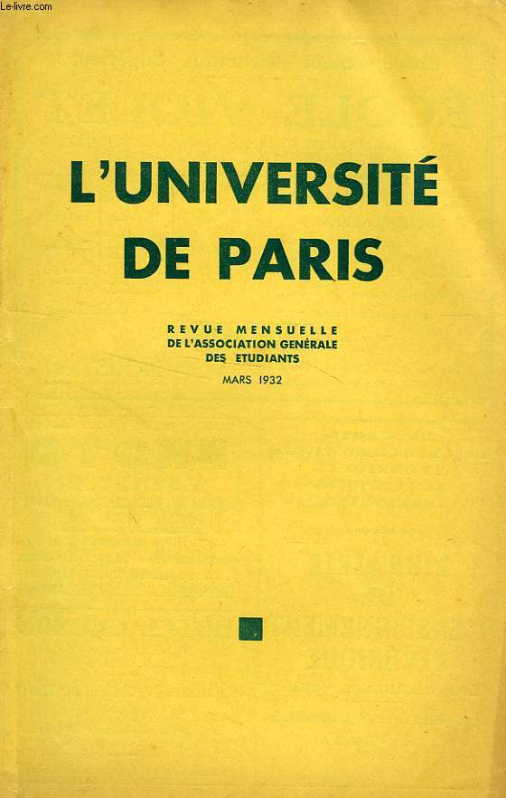 L'UNIVERSITE DE PARIS, MARS 1932