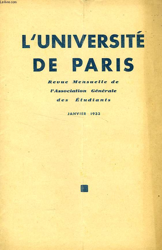 L'UNIVERSITE DE PARIS, JAN. 1933