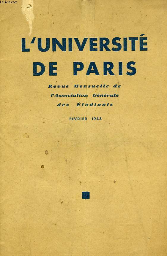 L'UNIVERSITE DE PARIS, FEV. 1933