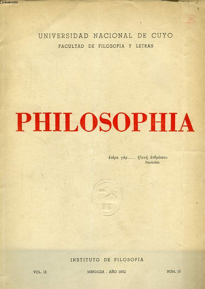 PHILOSOPHIA, AO IX, N 15, 1952