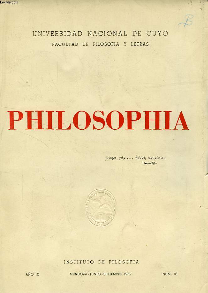 PHILOSOPHIA, AO IX, N 16, 1952