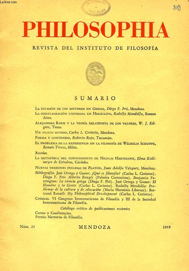 PHILOSOPHIA, N 23, 1959