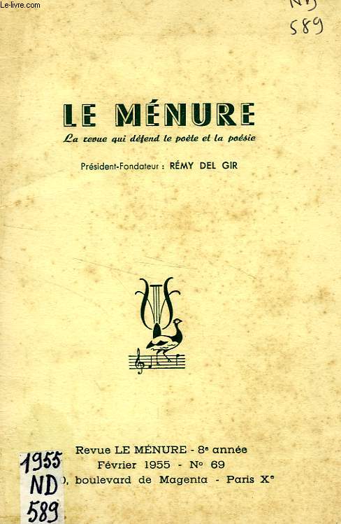 LE MENURE, 8e ANNEE, N 69, FEV. 1955, LA REVUE QUI DEFEND LE POETE ET LA POESIE