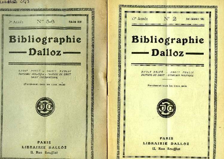 BIBLIOGRAPHIE DALLOZ, 1929-1937, 21 FASCICULES (INCOMPLET)