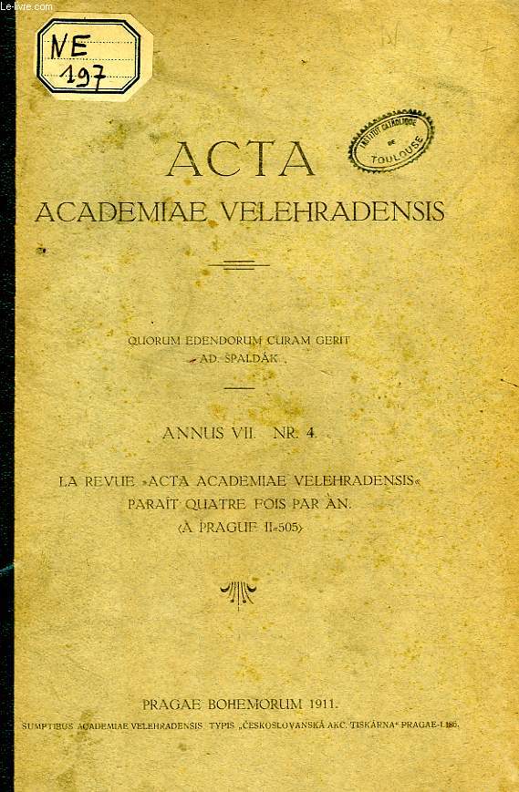 ACTA ACADEMIAE VELEHRADENSIS, ANNUS VII, N° 4