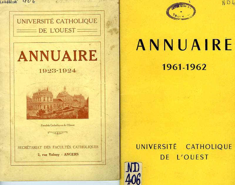 UNIVERSITE CATHOLIQUE DE L'OUEST, ANNUAIRES 1923-1962, 22 FASCICULES (INCOMPLET)