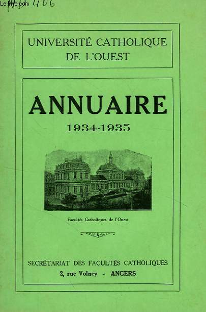 UNIVERSITE CATHOLIQUE DE L'OUEST, ANNUAIRE 1934-1935