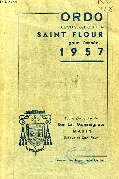 ORDO A L'USAGE DU DIOCESE DE SAINT-FLOUR, 1957