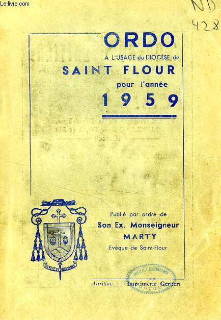 ORDO A L'USAGE DU DIOCESE DE SAINT-FLOUR, 1959