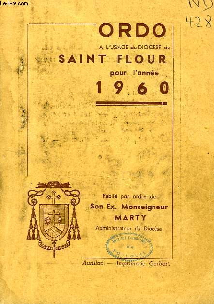 ORDO A L'USAGE DU DIOCESE DE SAINT-FLOUR, 1960