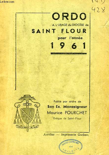 ORDO A L'USAGE DU DIOCESE DE SAINT-FLOUR, 1961