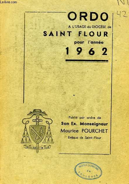 ORDO A L'USAGE DU DIOCESE DE SAINT-FLOUR, 1962