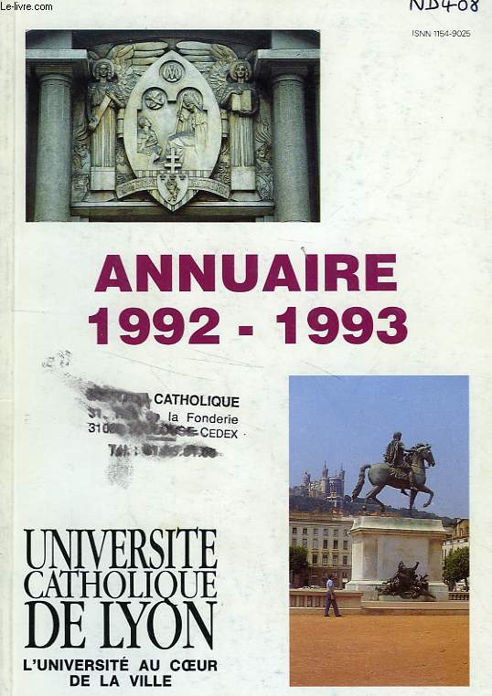INSTITUT CATHOLIQUE DE LYON, ANNUAIRE 1992-1993