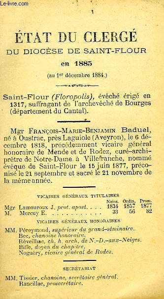 ANNUAIRE DU DIOCESE DE SAINT-FLOUR, 1885-1889 (SANS TITRE)